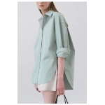 100% Cotton Women's Shirt 2024 Autumn New Solid Color Button Turn-Down Collar Long-Sleeved Casual Loose